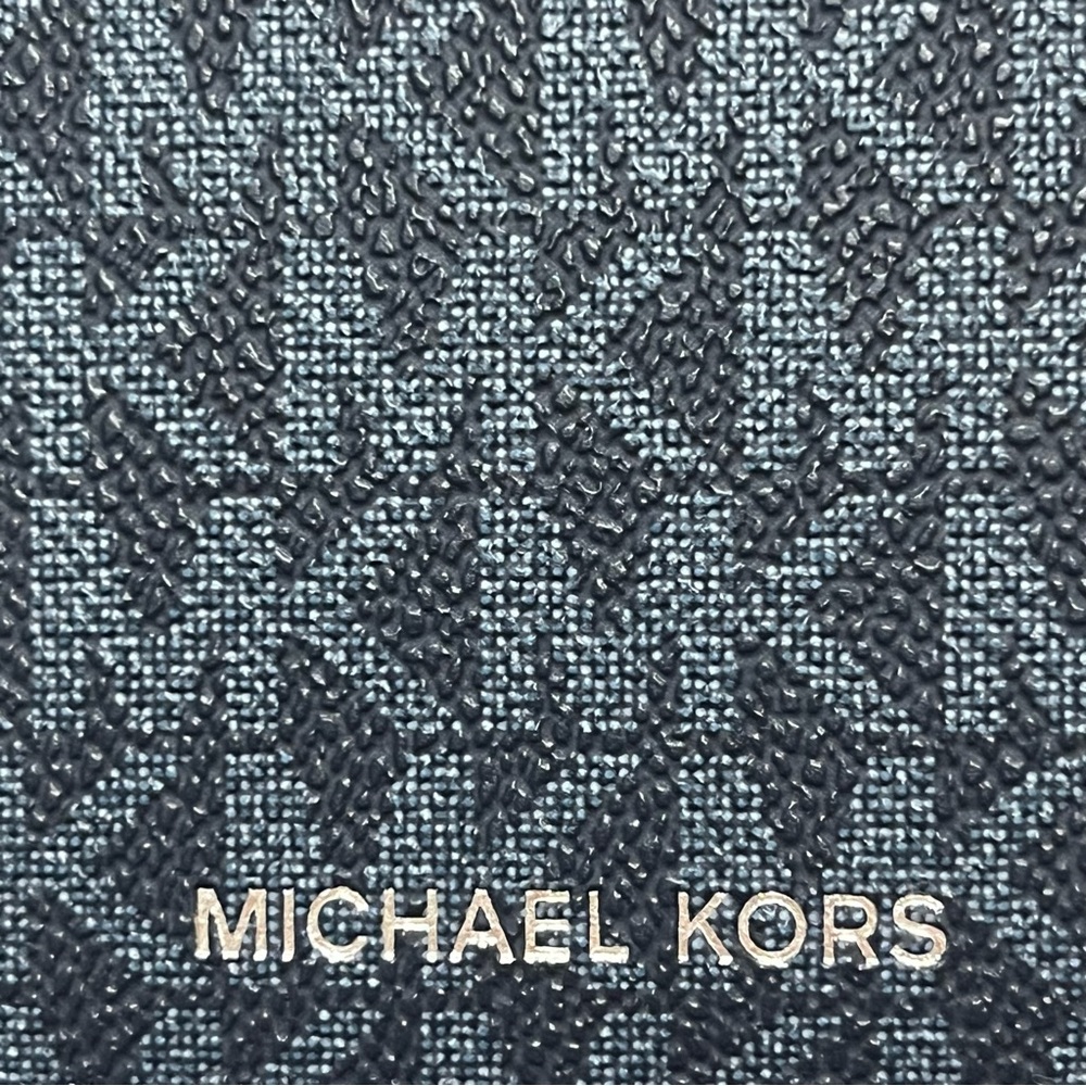 New Michael Kors Signature Blue Logo Monogram Bifold Flap Card Holder Wallet - Picture 8 of 8